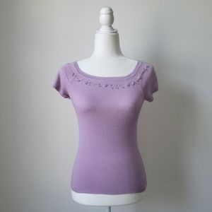 Dreamy vintage lilac lavender light purple top with flowers and sequin detail
